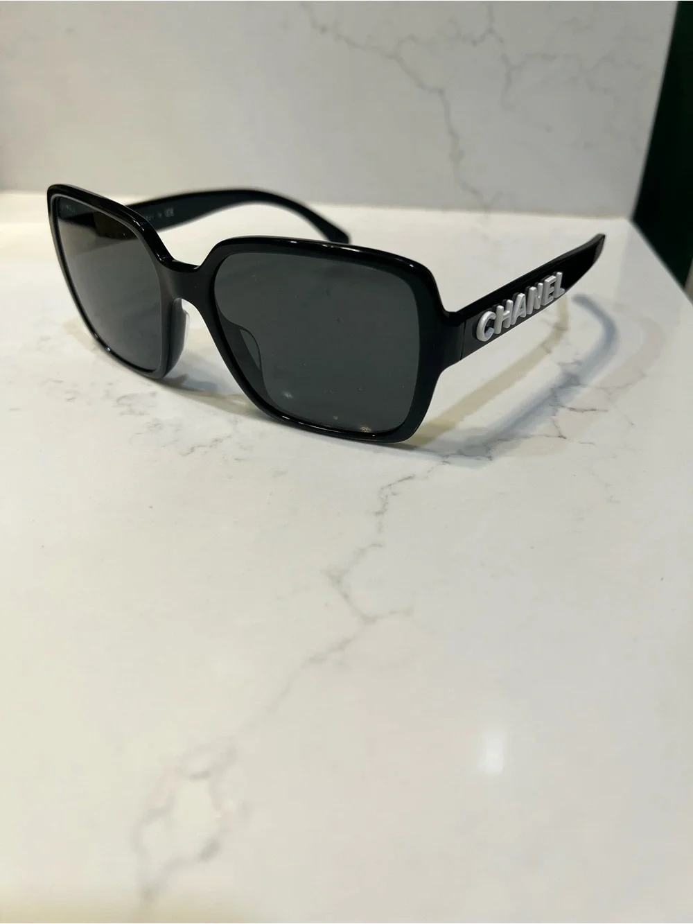 CHANEL Black Oversized Square Sunglasses with Dark Lenses